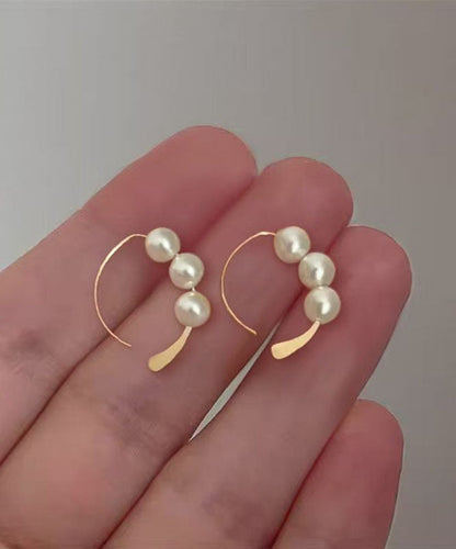Gold Sterling Silver Overgild Pearl Hoop Earrings