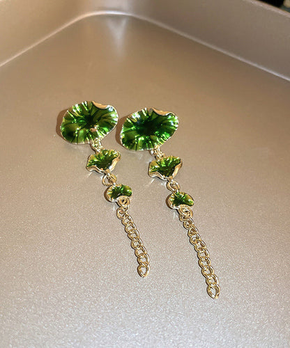 Green Sterling Silver Alloy Louts Tassel Drop Earrings