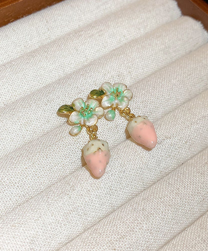 Boutique Pink Alloy Inlaid Oil Drip Strawberry Drop Earrings