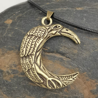 Celtic Crescent Raven Amulet Necklace