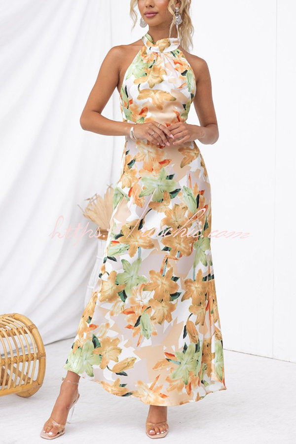 Happier Now Satin Halter Maxi Dress