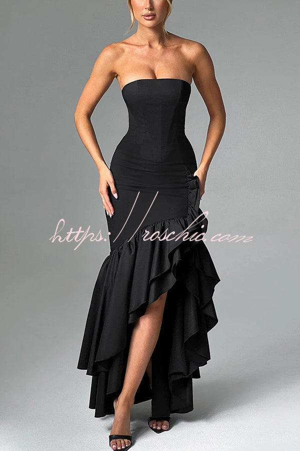 Off-shoulder Slim Fit Irregular Hem Maxi Dress