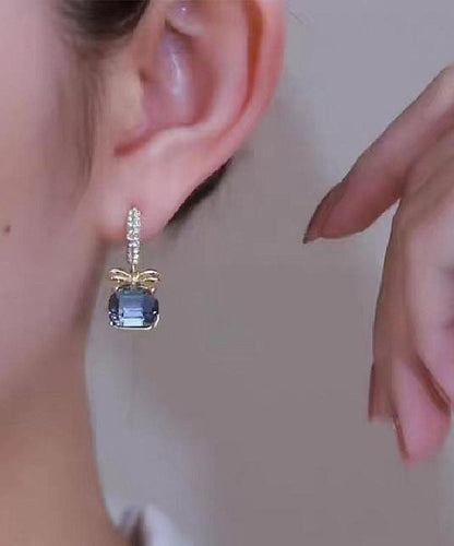 Dark Purple Overgild Zircon Crystal Bow Drop Earrings