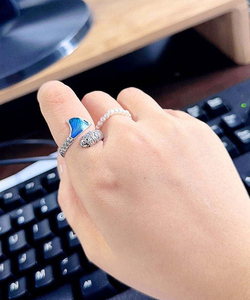 Blue Sterling Silver Enamel Rings