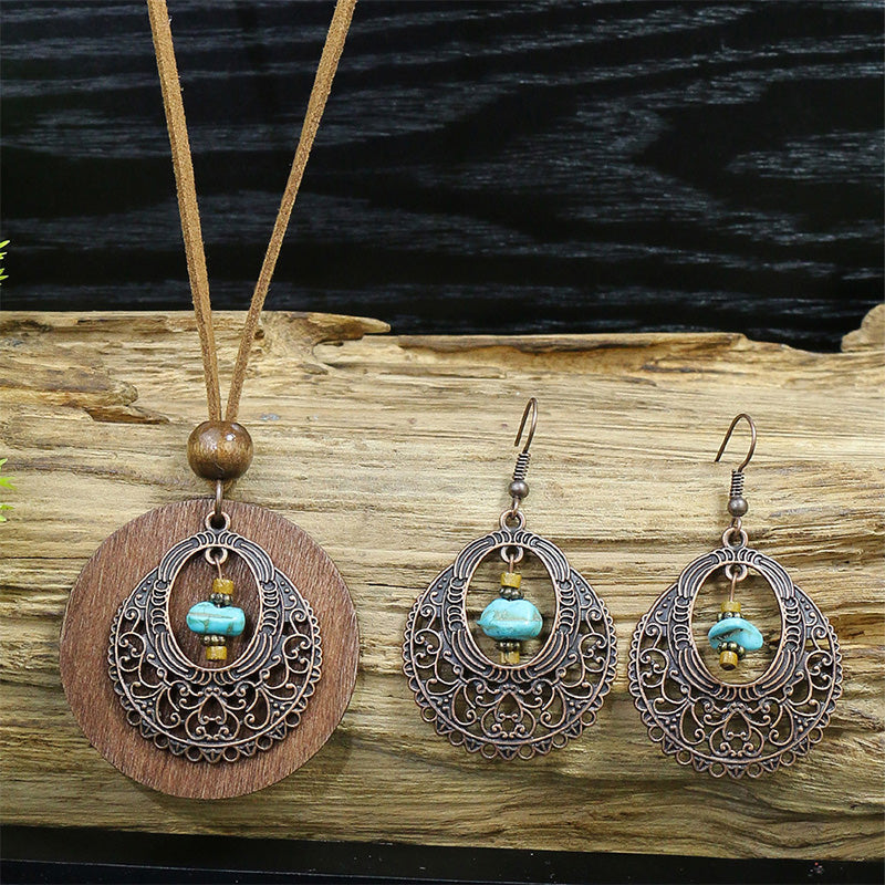 Alloy Wood Pendant Pendant Geometric Earring Set