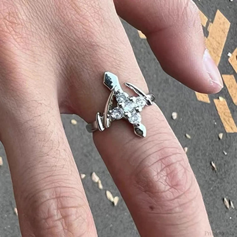 Clear Cross Rebel Gothic Ring