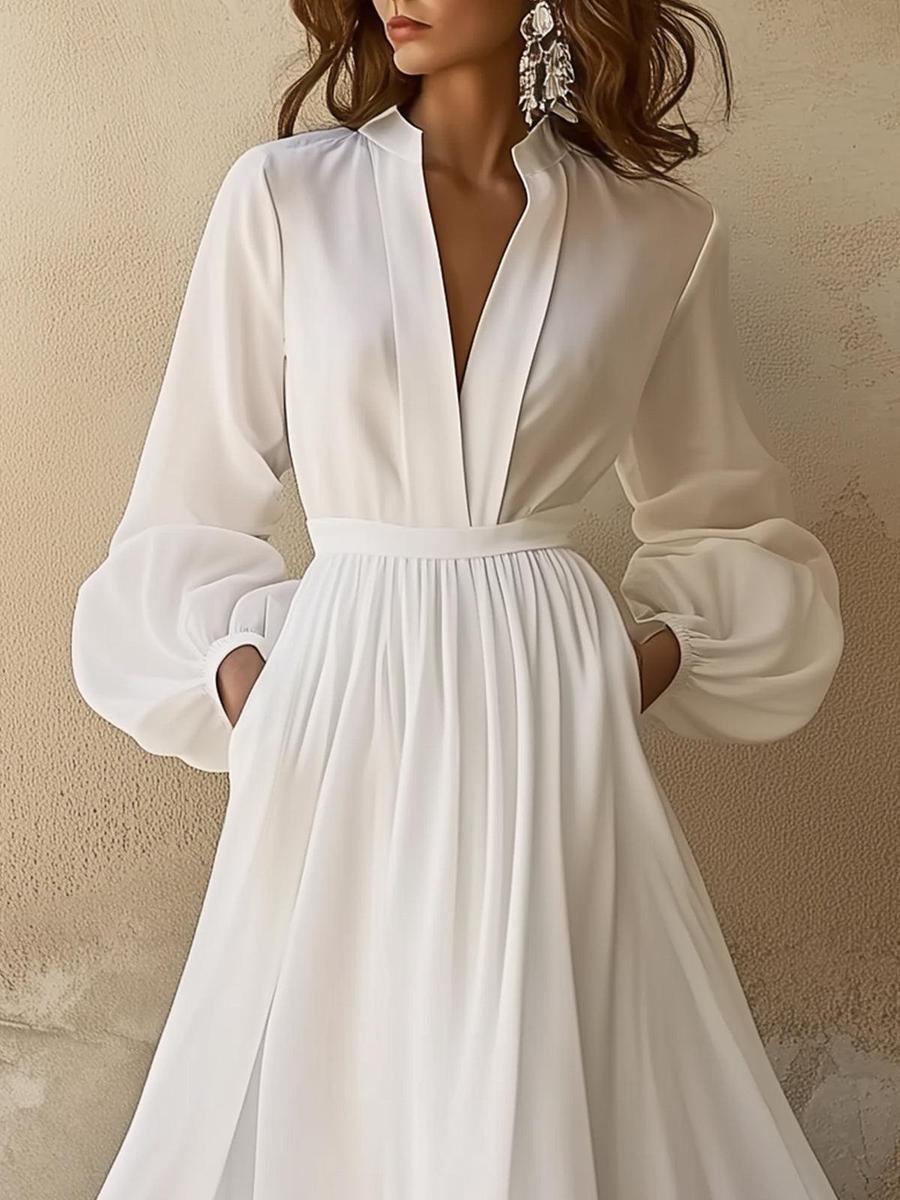 Plain White V-neck Maxi Dress