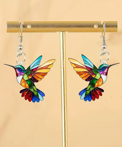 Rainbow Sterling Silver Acrylic Bird Drop Earrings