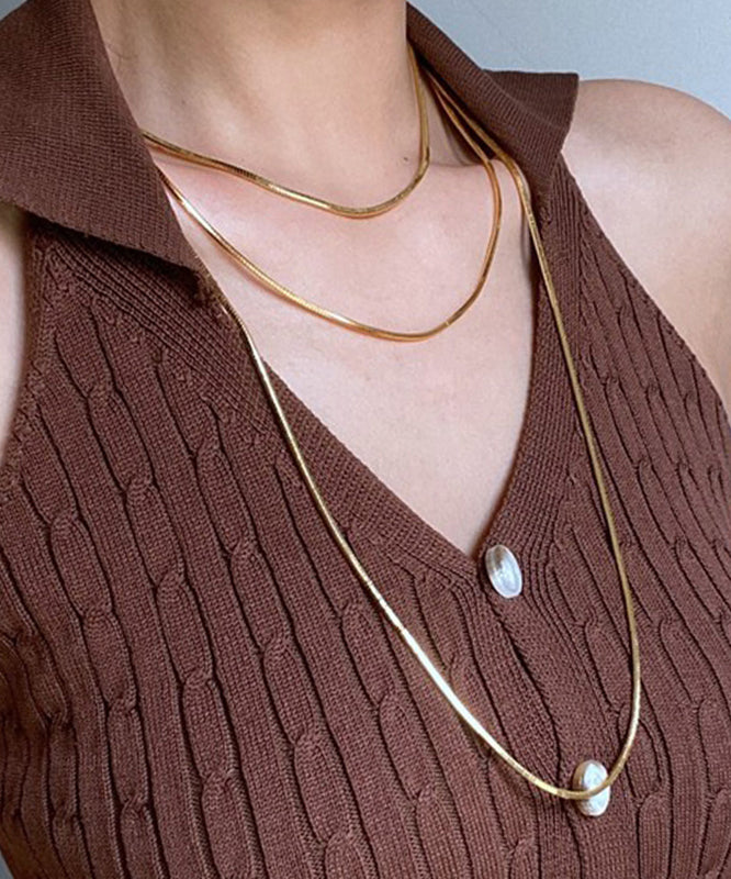 Diy Gold Stainless Steel Bilayer Sweater Necklace