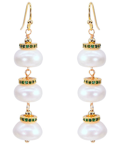 Modern White Sterling Silver Overgild Pearl Lantern Drop Earrings