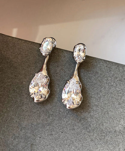 Silvery Teardrop Shape Sparkling Zircon Drop Earrings
