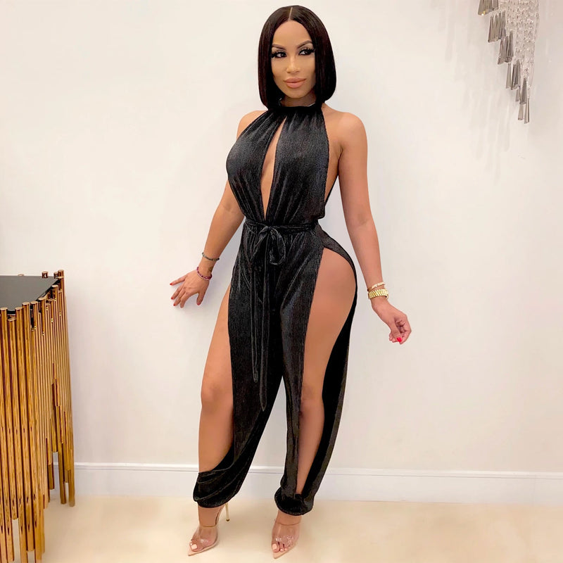 Lace Up Stretch Split Jumpsuit