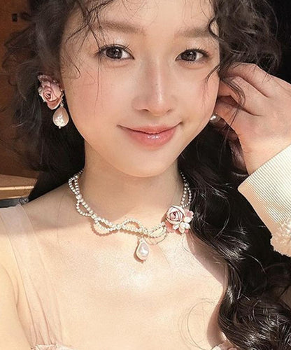 White Alloy Pearl Beading Gratuated Bead Necklace