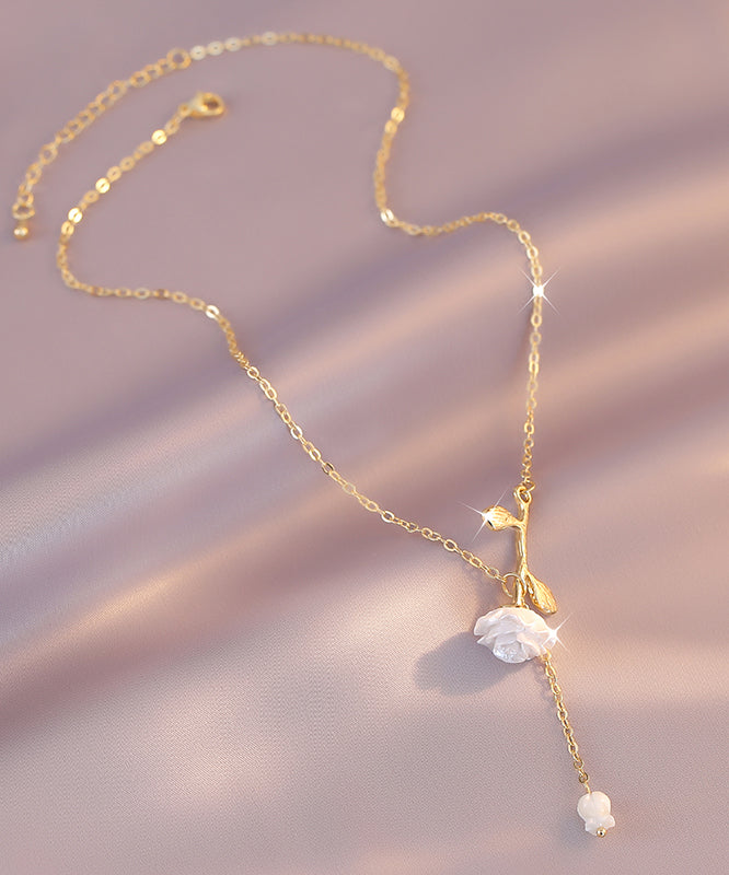 Diy White Copper Overgild Rose Tassel Pendant Necklace