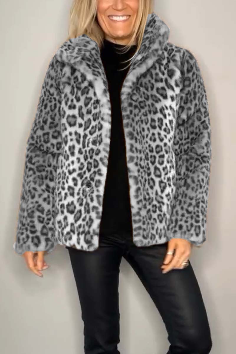 Fashionable Leopard Lapel Faux Fur Winter Coat