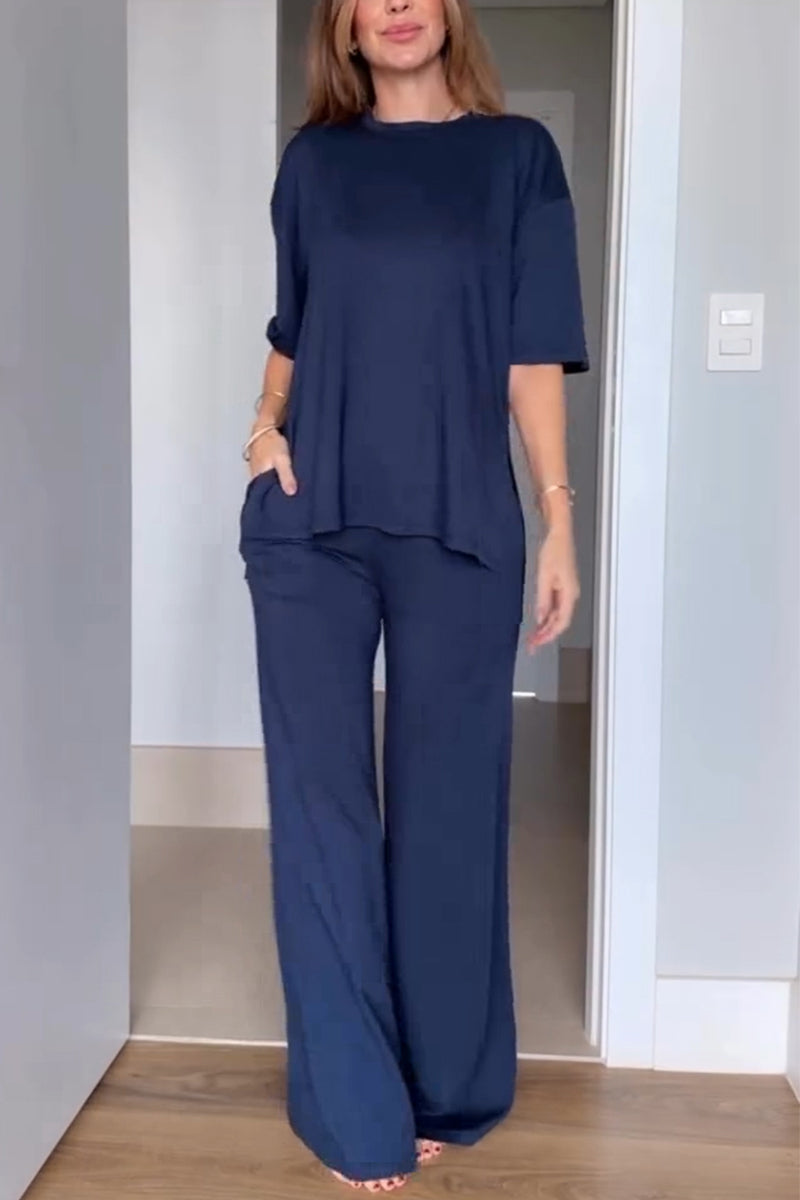 Short Sleeved Color Two-piece Set