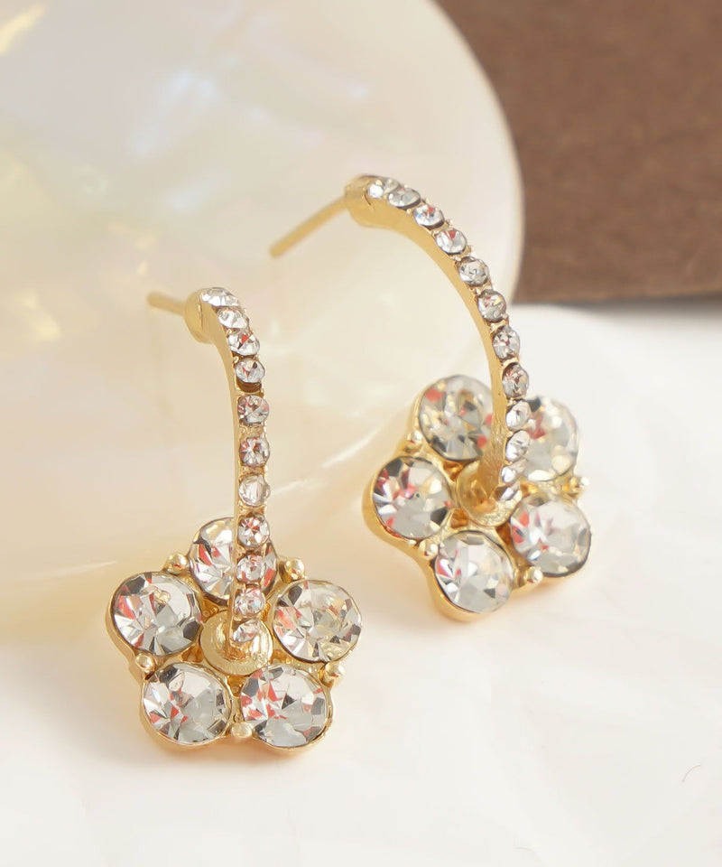 Stylish Gold Copper Overgild Zircon Stud Earrings