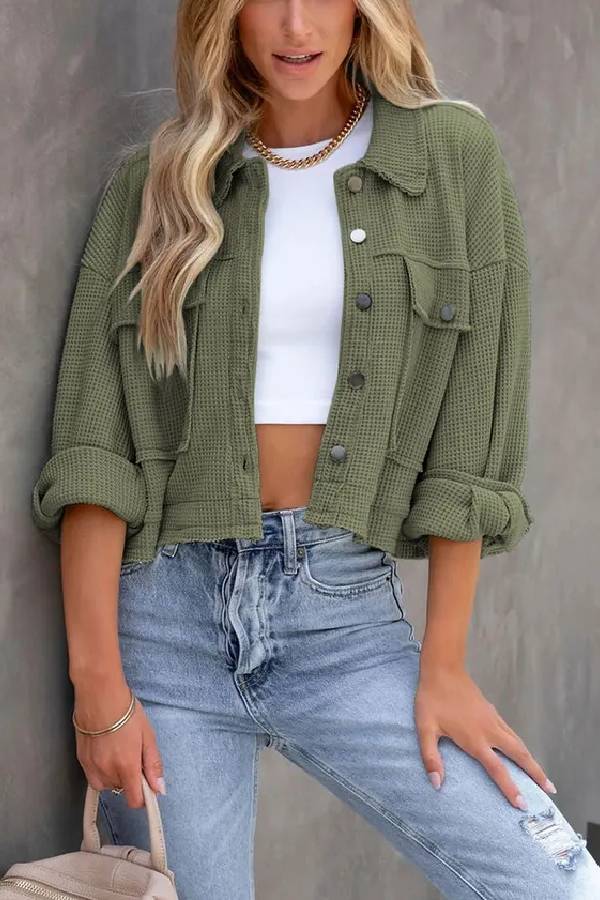 Waffle Cardigan Short Top Jacket