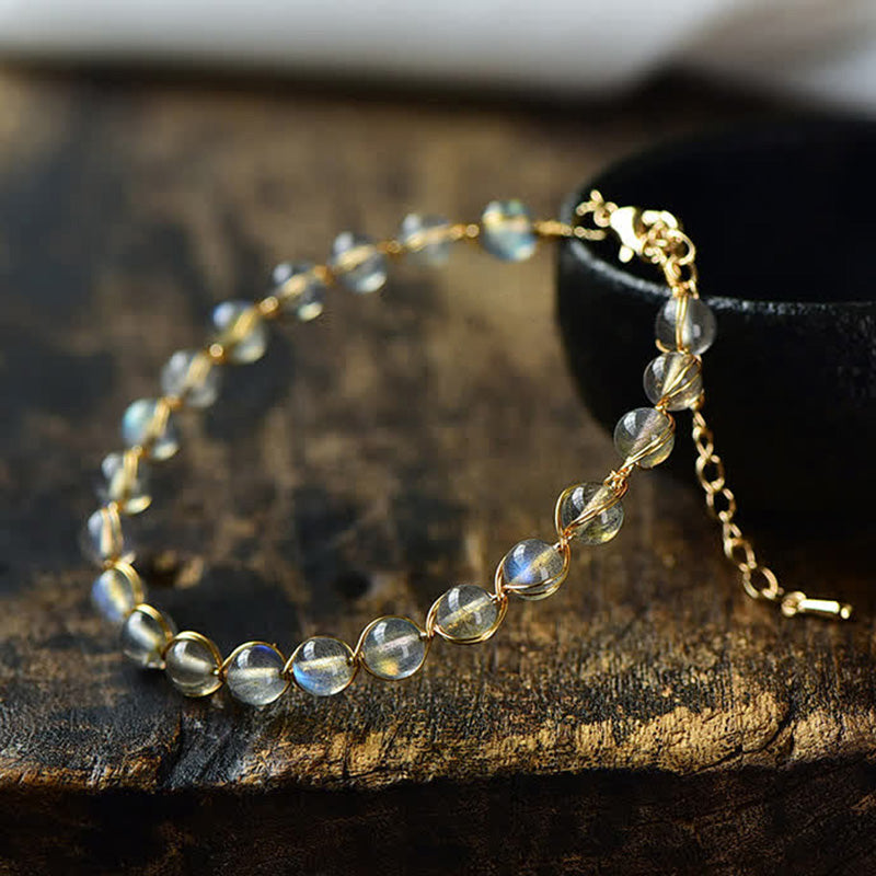 Buddha Stones Natural Moonstone 14k Gold Plated Healing Positive Bracelet