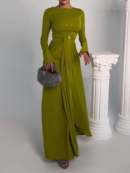 Bodycon Irregularity Color Split-front Round-neck Maxi Dresses