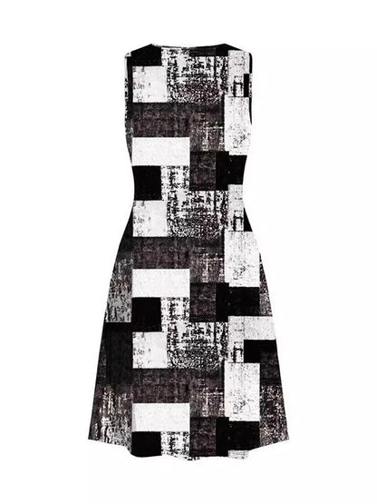 Sleeveless Plaid Round-neck Mini Dresses