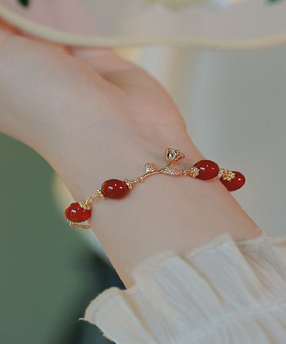 Red Sterling Silver Overgild Zircon Agate Charm Bracelet