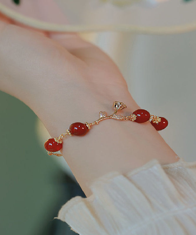 Red Sterling Silver Overgild Zircon Agate Charm Bracelet