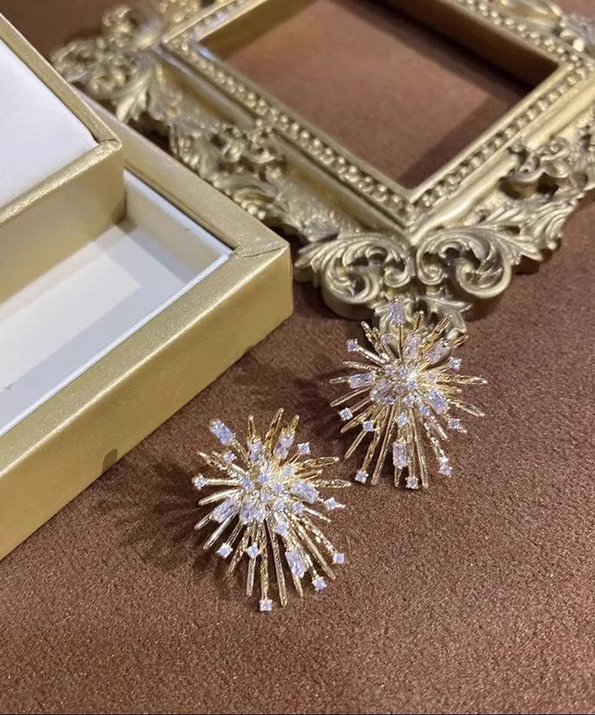 Gold Sterling Silver Overgild Zircon Fireworks Stud Earrings