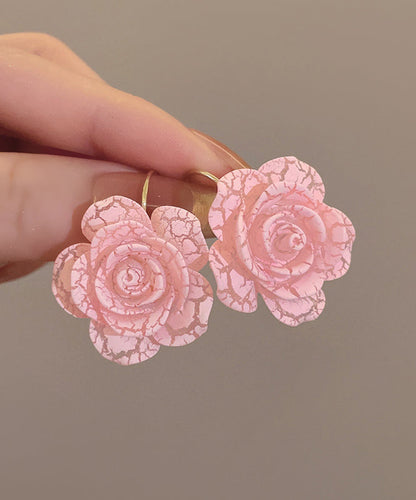 Pink Sterling Silver Alloy Rose Resin Hoop Earrings