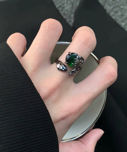 Retro Green Alloy Gem Stone Open Rings