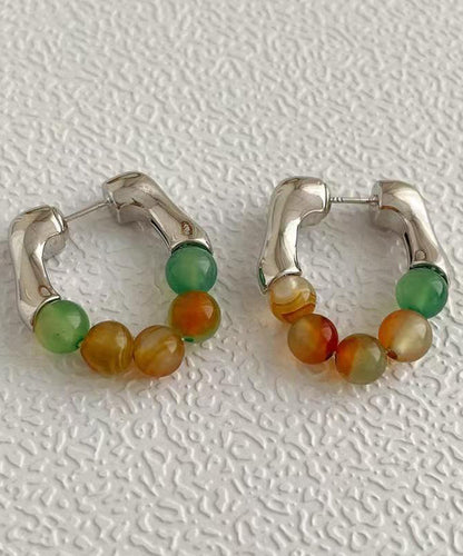 Rainbow Stainless Steel Crystal Hoop Earrings
