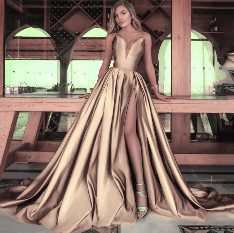 Autumn Winter Clothing Deep V Plunge Plunge Split Maxi Dress Wedding Dress