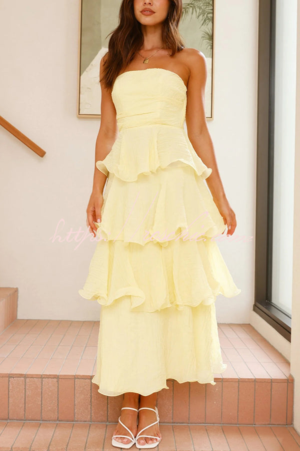 Pure Color Tube Top Backless Multi-layered Maxi Dress