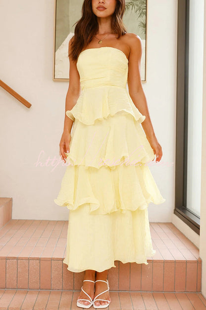 Pure Color Tube Top Backless Multi-layered Maxi Dress