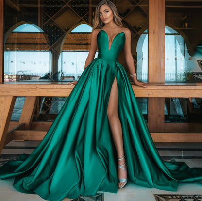 Autumn Winter Clothing Deep V Plunge Plunge Split Maxi Dress Wedding Dress
