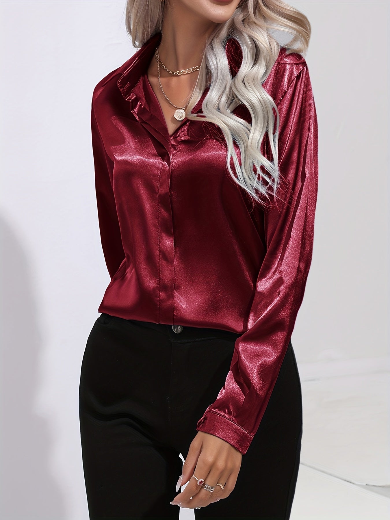 Sarah | ’s Button Down Long Sleeve Satin Blouses