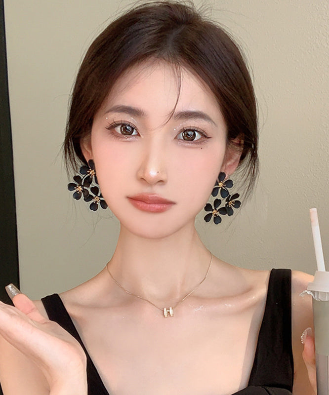 Oversize Black Sterling Silver Alloy Stud Earrings