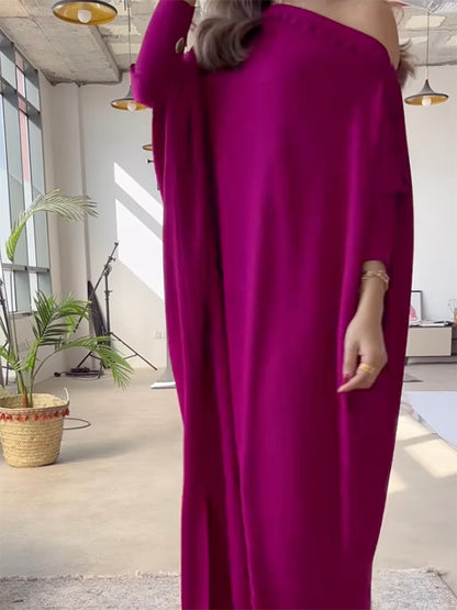 H-line Loose Buttoned Color Maxi Dresses