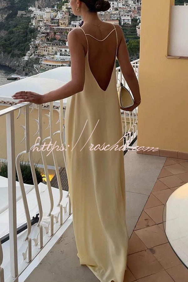 Satin Cutout Sling Backless Maxi Dress