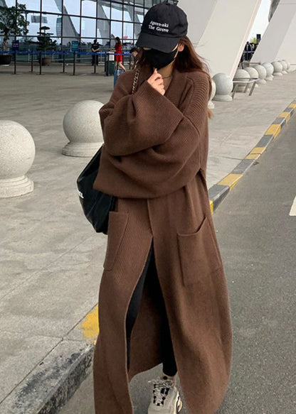 Style Beige Peter Pan Collar Tie Waist Knit Loose Cardigans Winter Rv035