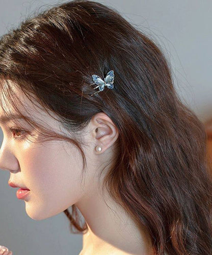 Blue Alloy Zircon Butterfly Crystal Hairpin Two-piece Set