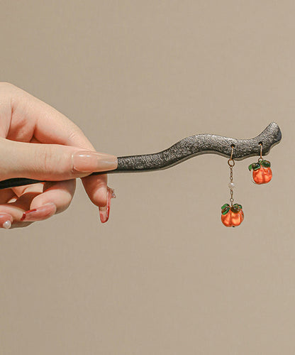 Chinese Style Black Wooden Persimmons Tassel Hairpin