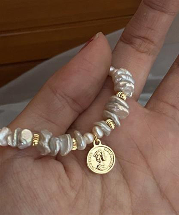 Art Gold Hand Pearl Small Bits of Silver Charm Bracelet