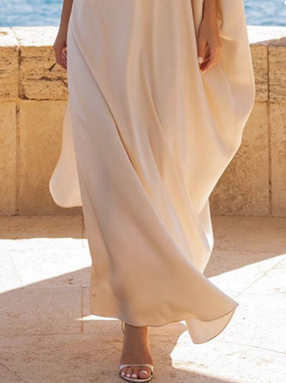 Batwing Sleeves Loose Color Split-joint One-shoulder Maxi Dresses
