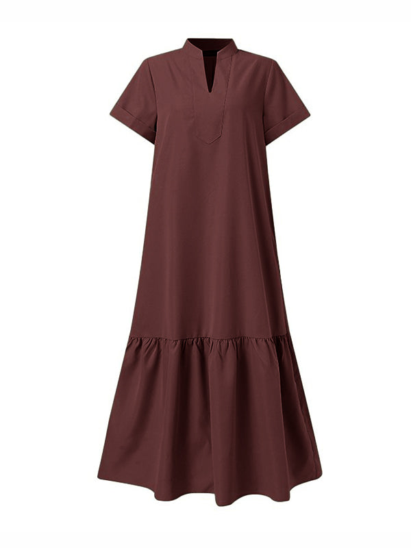 A-line Loose Color Split-joint V-neck Maxi Dresses