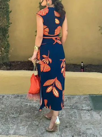 Exquisite Plant and Flower Print Cap Sleeve Short T-shirt