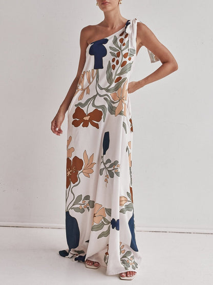 Printed One-shoulder Maxi Dress