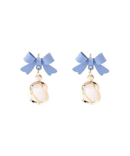 Modern Blue Copper Overgild Cat's Eye Stone Drop Earrings