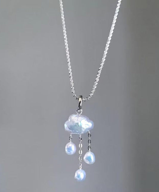 White Stainless Steel Cloud Tassel Pendant Necklace