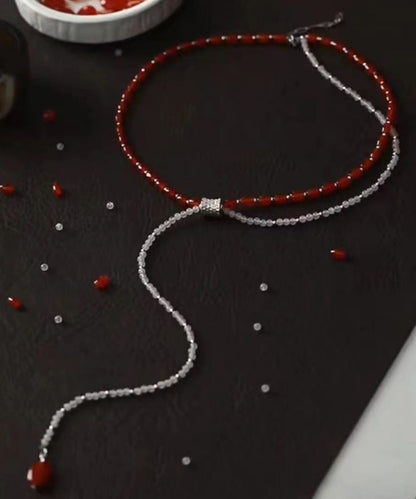 Colorblock Agate Beading Bilayer Sweater Necklace